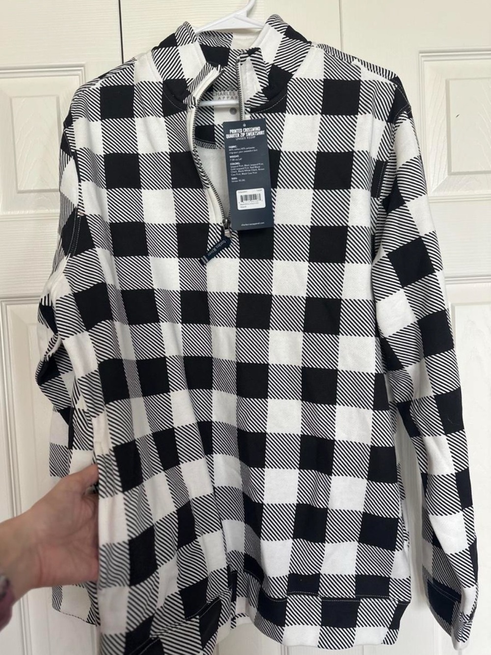 Charles River Apparel Men's Black & White Buffalo Check Quarter-Zip Pullover.🏁